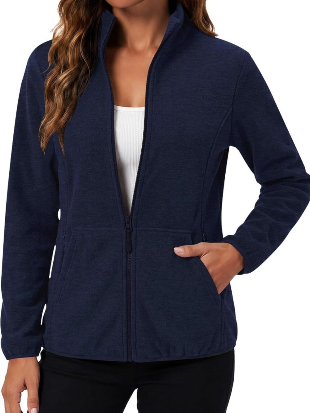 Lightweight Fleece Jacket for Women, Full Zip, 6 Pockets, Cozy Outerwear